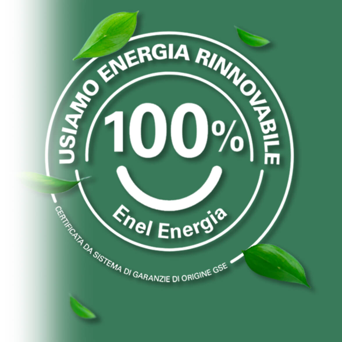 Logo usiamo Energia 100% rinnovabile certificata da GSE